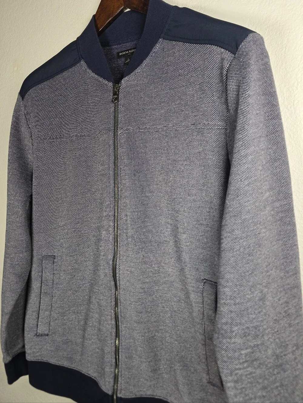 Banana Republic Men Knit Bomber Jacket Navy Blue Full Zip Sweater Large 530765-0